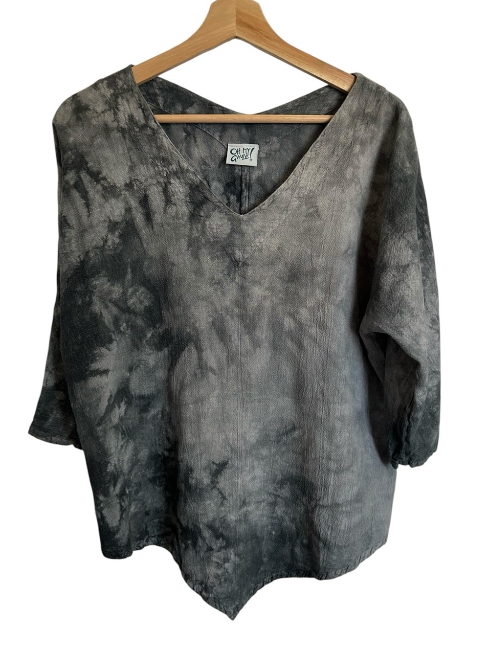 Oh My Gauze tie dye top in washed black - 2